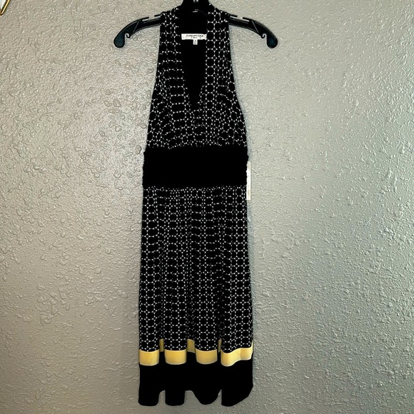 Black Polka Dot Dress 6 Medium Yellow EVAN PICONE - Picture 1 of 7